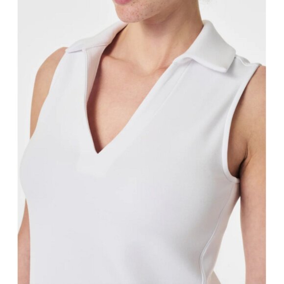 Spanx AirEssentials Polo Tank Vivid White V-Neck Sleeveless Collared Blouse Top - Picture 3 of 12